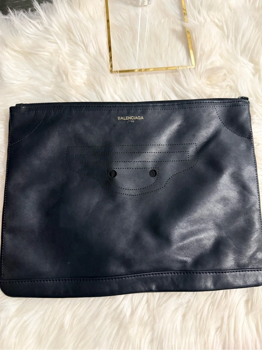 Balenciaga Black Leather Zip Pouch Clutch